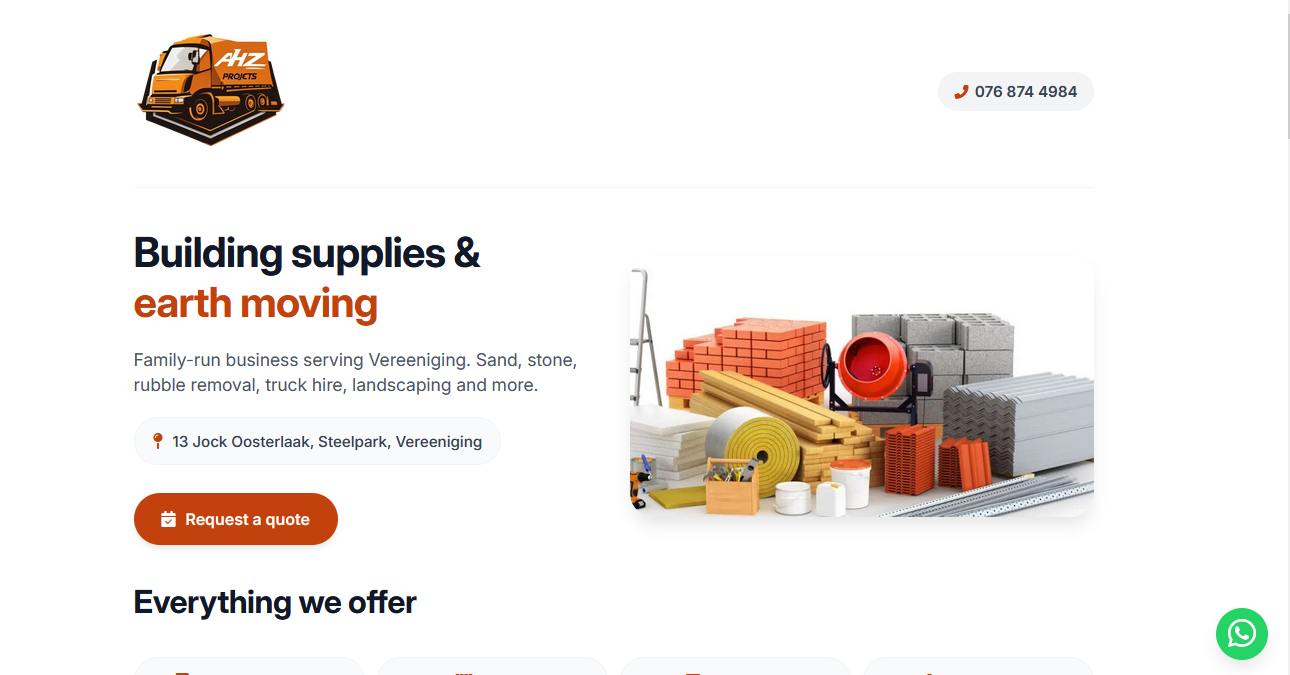 Construction company website homepage preview - AHZ construction landing page