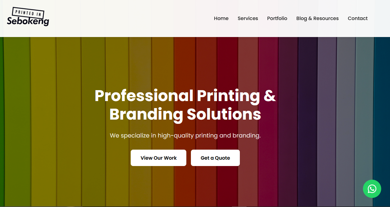 Printed in Sebokeng printing business website homepage - custom printing services