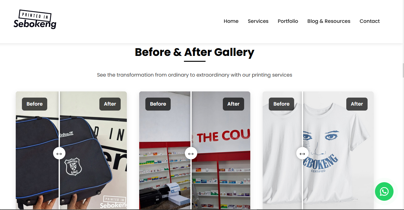 Printed in Sebokeng website services section - business printing solutions